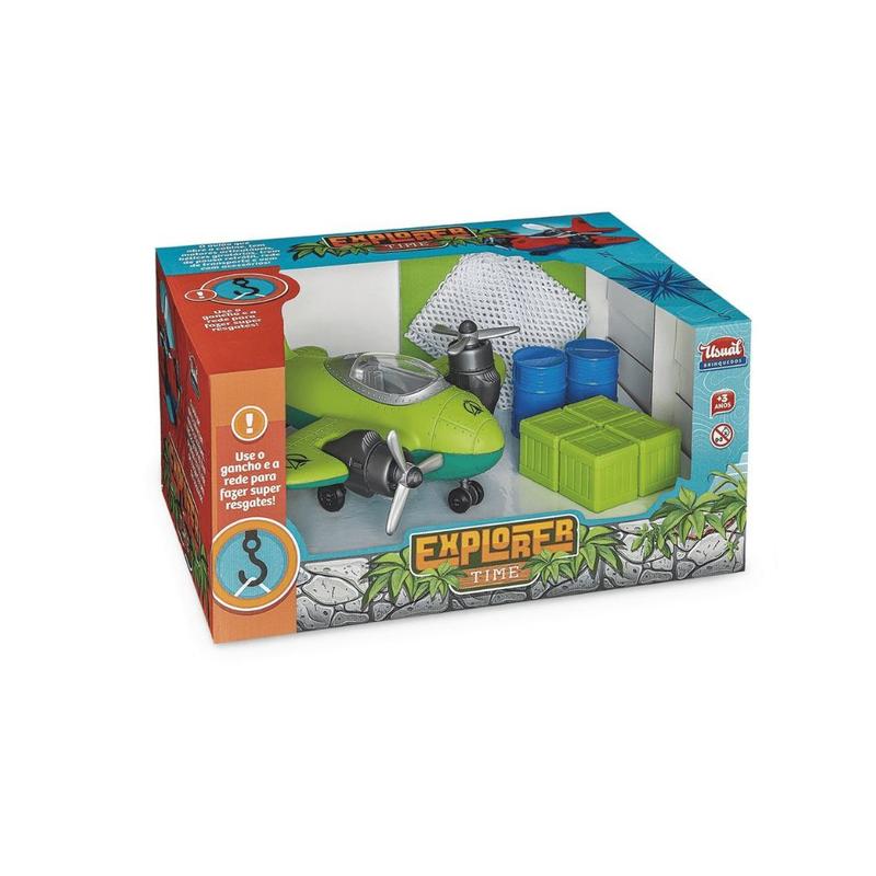 Avião de brinquedo explorer time aviao com acessorios divertidos
